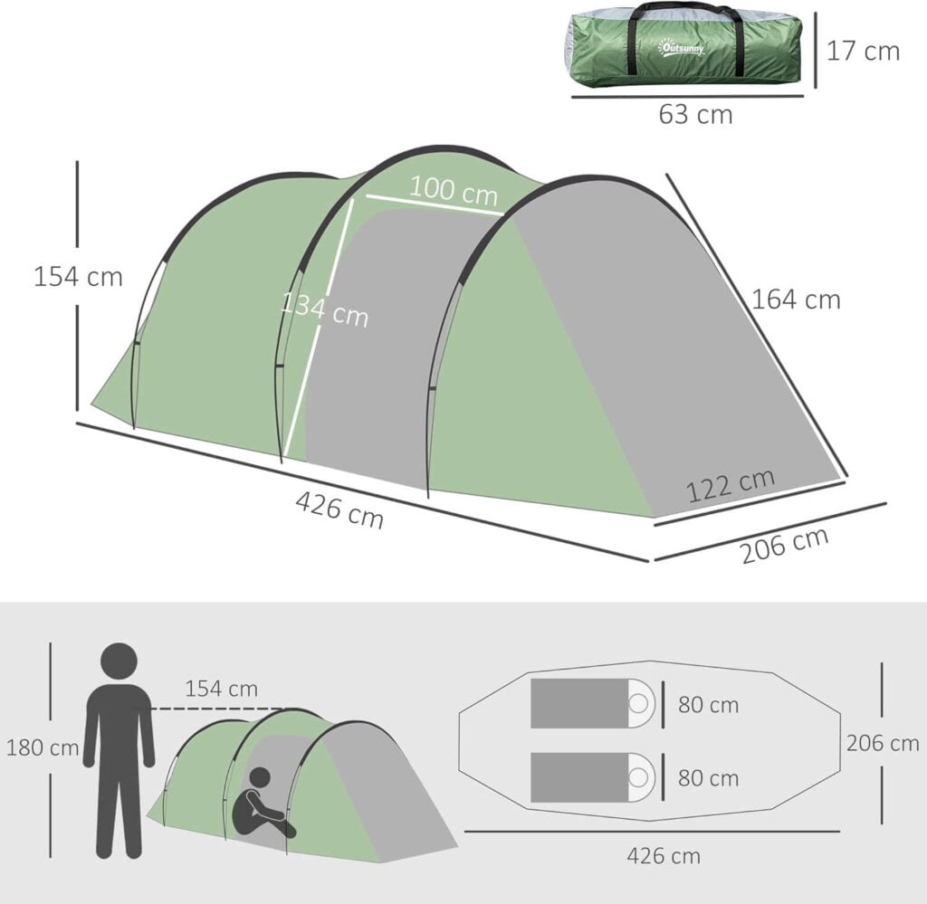 Medidas de la tienda Outsunny Tienda de campaña familiar con vestíbulo