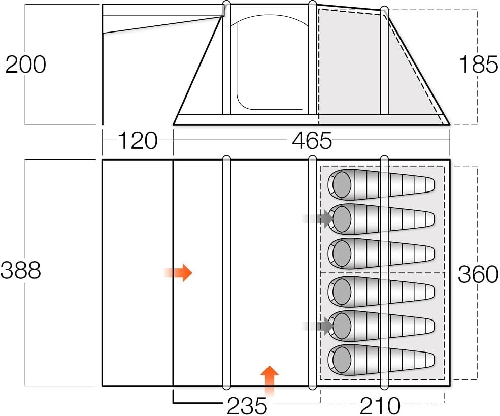 Vango Odyssey 600. La mejor tienda de campaña hinchable para 6 personas con 2 habitaciones.